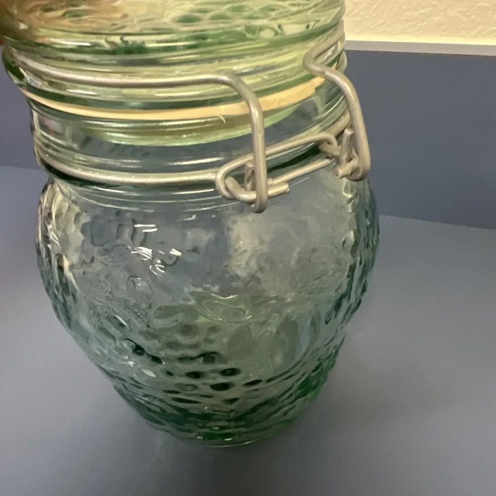 VTG Libbey Grapes Fruit Hermetic Jar Canister Wire Bail Farmhouse Country Canada